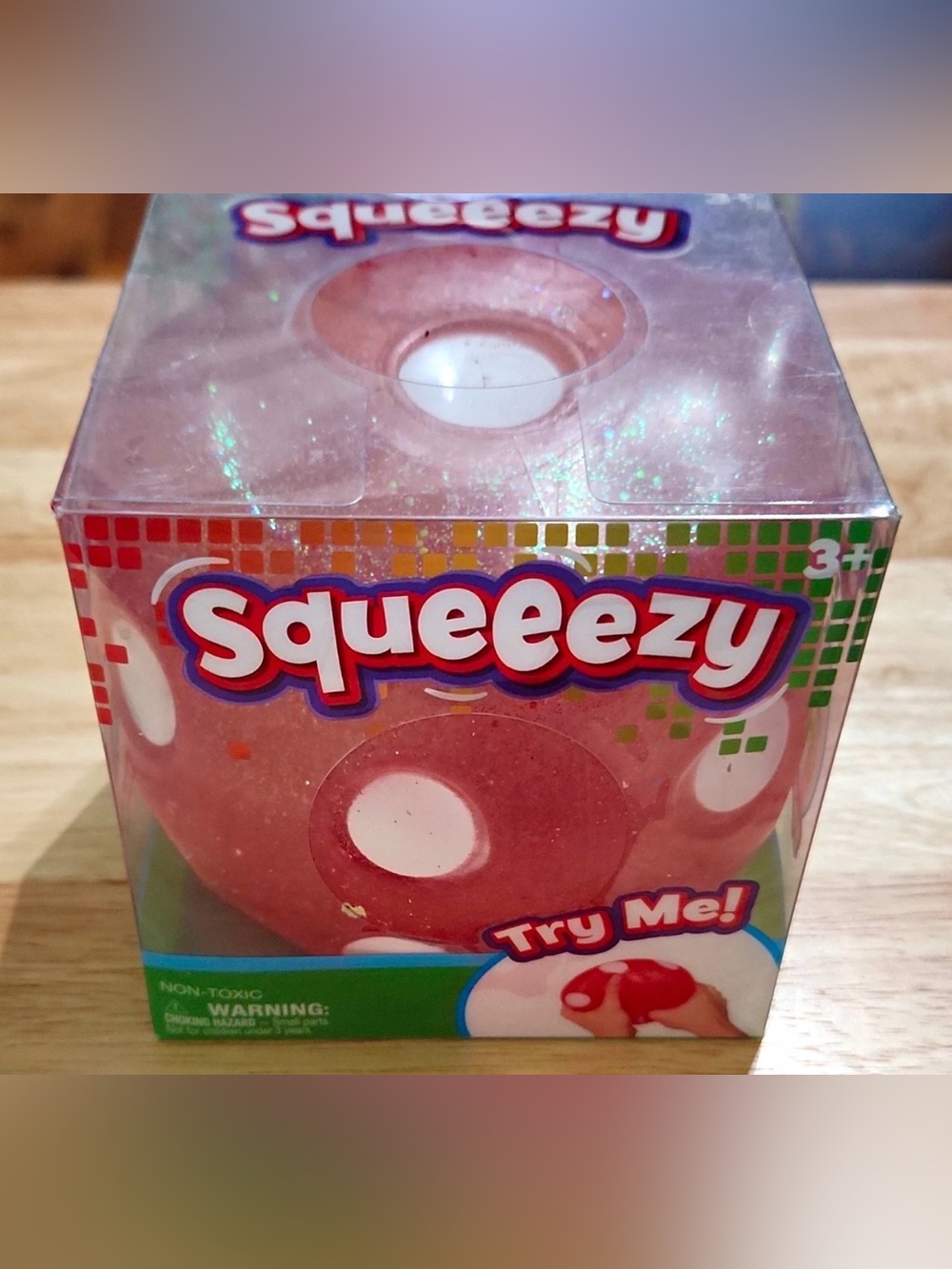 Squeezy Pink & White Squishy Squeeze Dice Toy - Ages 3+ - Pink Glitter - New
